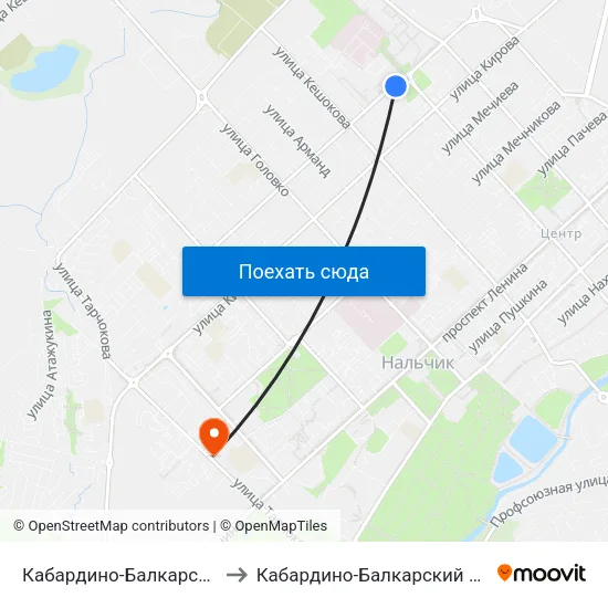 Кабардино-Балкарский Государственный Университет to Кабардино-Балкарский Государственный Аграрный Университет map