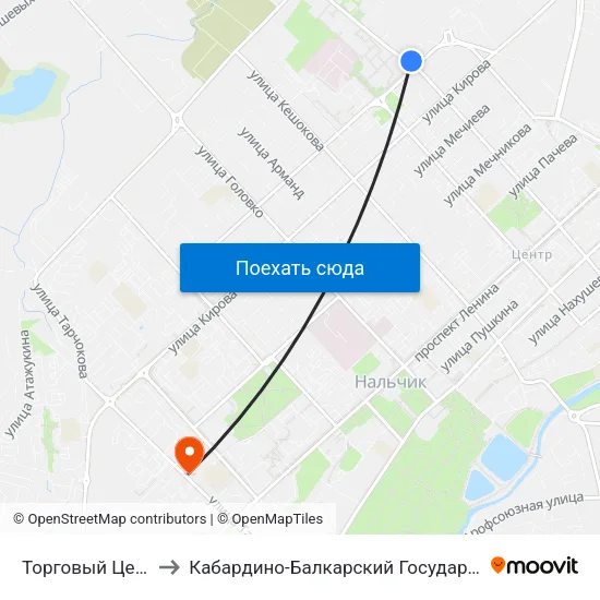 Торговый Центр Университи to Кабардино-Балкарский Государственный Аграрный Университет map