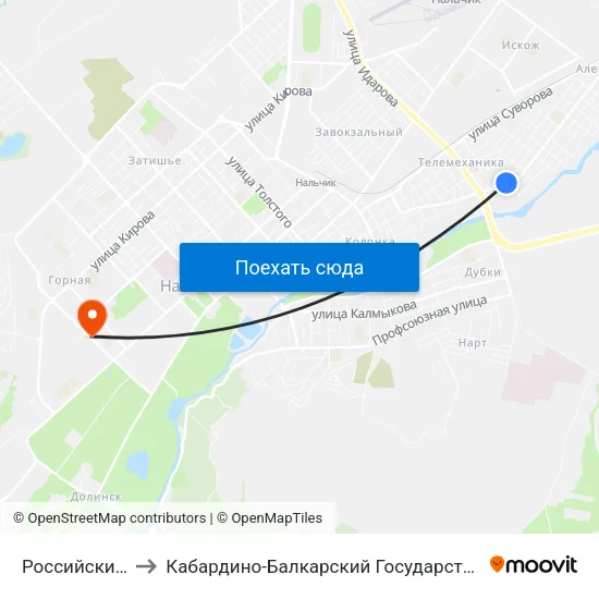 Российский Переулок to Кабардино-Балкарский Государственный Аграрный Университет map