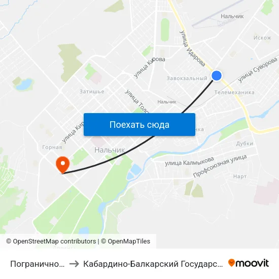 Пограничное Управление to Кабардино-Балкарский Государственный Аграрный Университет map