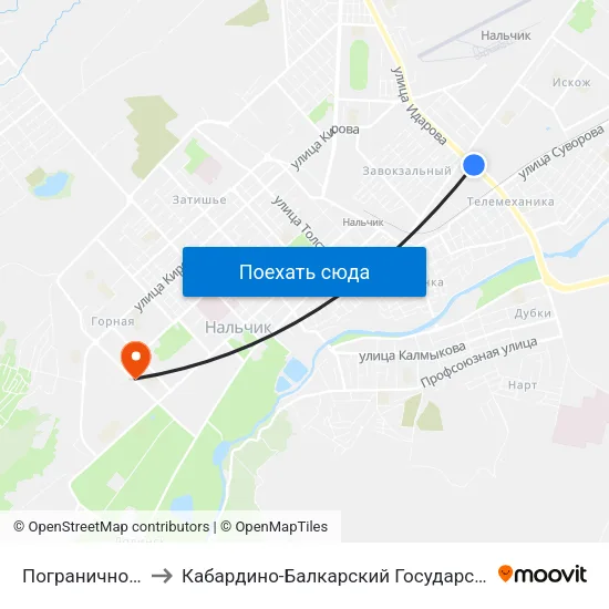 Пограничное Управление to Кабардино-Балкарский Государственный Аграрный Университет map