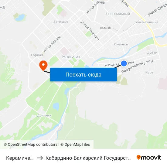 Керамическая Улица to Кабардино-Балкарский Государственный Аграрный Университет map