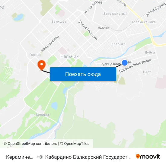 Керамическая Улица to Кабардино-Балкарский Государственный Аграрный Университет map