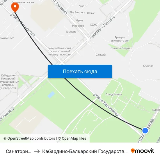 Санаторий Нальчик to Кабардино-Балкарский Государственный Аграрный Университет map
