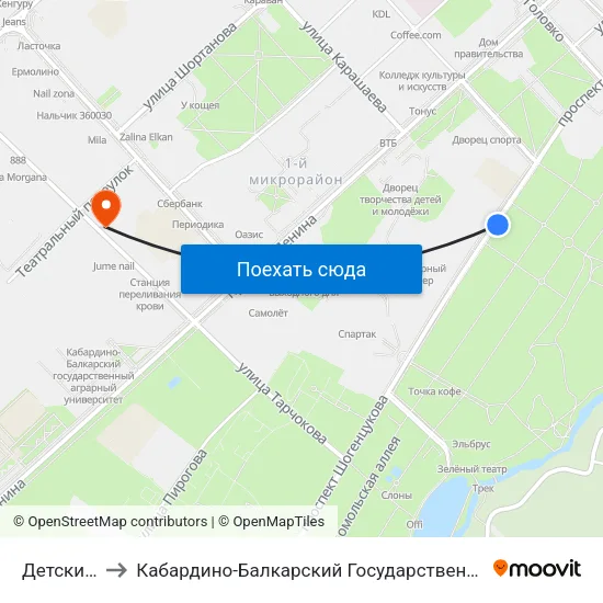 Детские Сады to Кабардино-Балкарский Государственный Аграрный Университет map