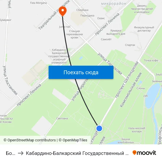 Бочка to Кабардино-Балкарский Государственный Аграрный Университет map