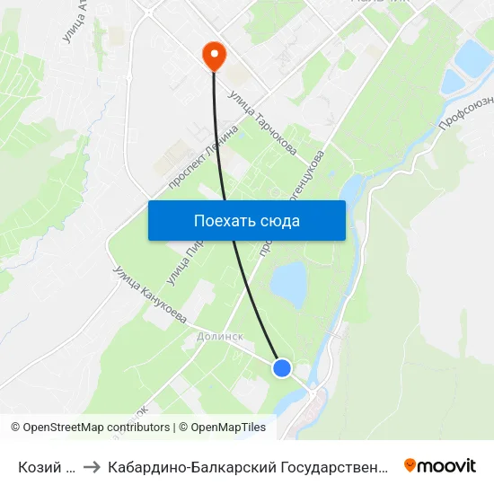 Козий Рынок to Кабардино-Балкарский Государственный Аграрный Университет map
