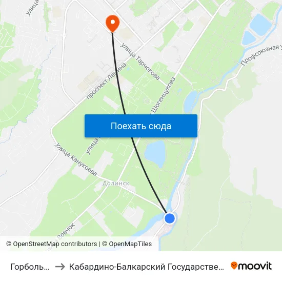 Горбольница №2 to Кабардино-Балкарский Государственный Аграрный Университет map