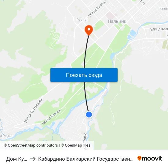 Дом Культуры to Кабардино-Балкарский Государственный Аграрный Университет map