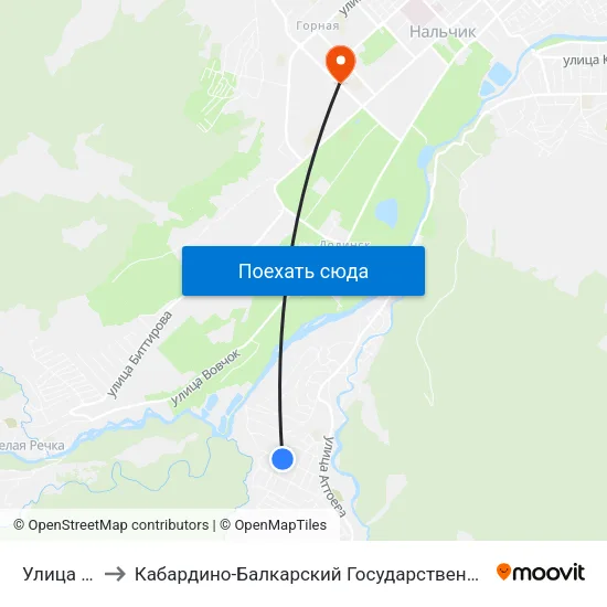 Улица Титова to Кабардино-Балкарский Государственный Аграрный Университет map