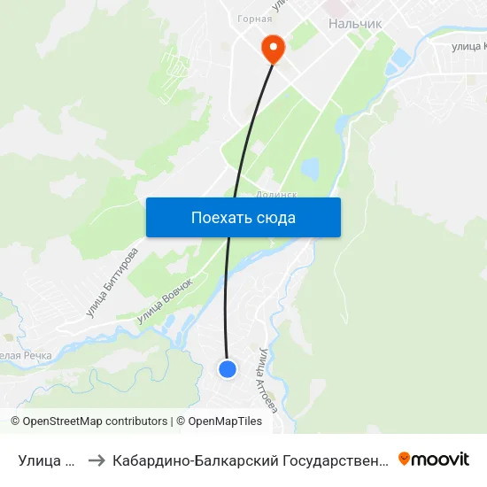 Улица Дружбы to Кабардино-Балкарский Государственный Аграрный Университет map