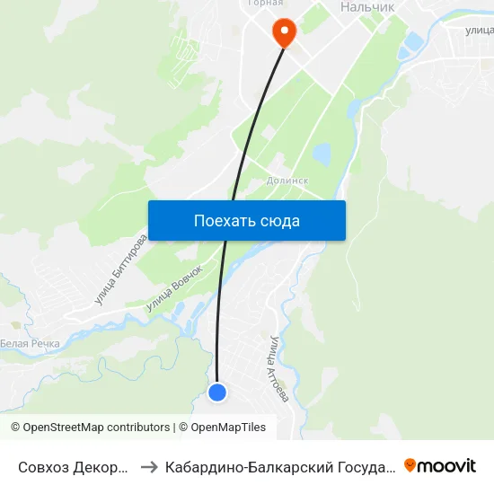 Совхоз Декоративные Культуры to Кабардино-Балкарский Государственный Аграрный Университет map