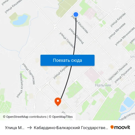Улица Матросова to Кабардино-Балкарский Государственный Аграрный Университет map