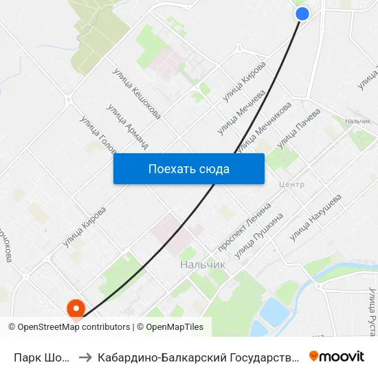 Парк Шогенцукова to Кабардино-Балкарский Государственный Аграрный Университет map