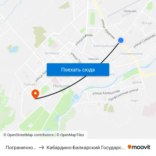 Пограничное Управление to Кабардино-Балкарский Государственный Аграрный Университет map