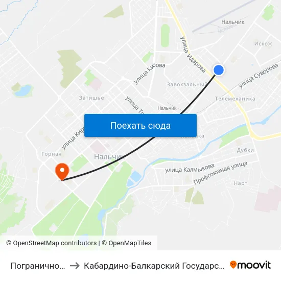Пограничное Управление to Кабардино-Балкарский Государственный Аграрный Университет map