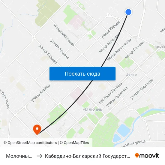 Молочный Комбинат to Кабардино-Балкарский Государственный Аграрный Университет map