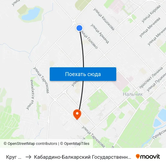 Круг Кенже to Кабардино-Балкарский Государственный Аграрный Университет map