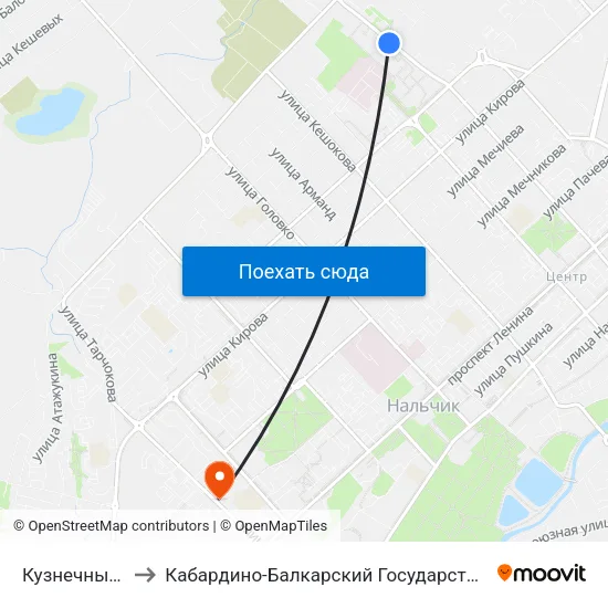 Кузнечный Переулок to Кабардино-Балкарский Государственный Аграрный Университет map