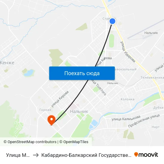 Улица Мовсисяна to Кабардино-Балкарский Государственный Аграрный Университет map