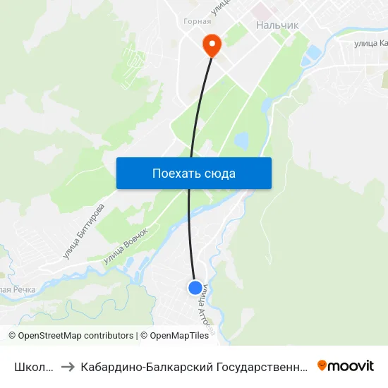 Школа №16 to Кабардино-Балкарский Государственный Аграрный Университет map