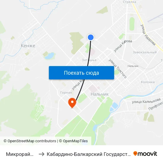 Микрорайон Энергетик to Кабардино-Балкарский Государственный Аграрный Университет map