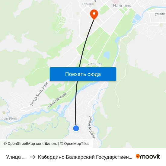 Улица Победы to Кабардино-Балкарский Государственный Аграрный Университет map