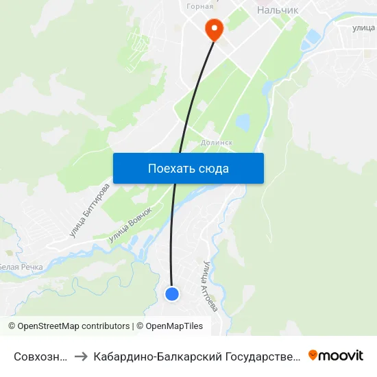 Совхозная Улица to Кабардино-Балкарский Государственный Аграрный Университет map