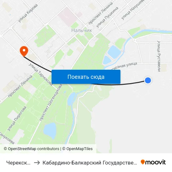 Черекская Улица to Кабардино-Балкарский Государственный Аграрный Университет map
