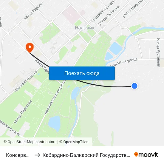 Консервный Завод to Кабардино-Балкарский Государственный Аграрный Университет map