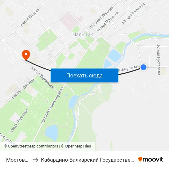 Мостовая Улица to Кабардино-Балкарский Государственный Аграрный Университет map