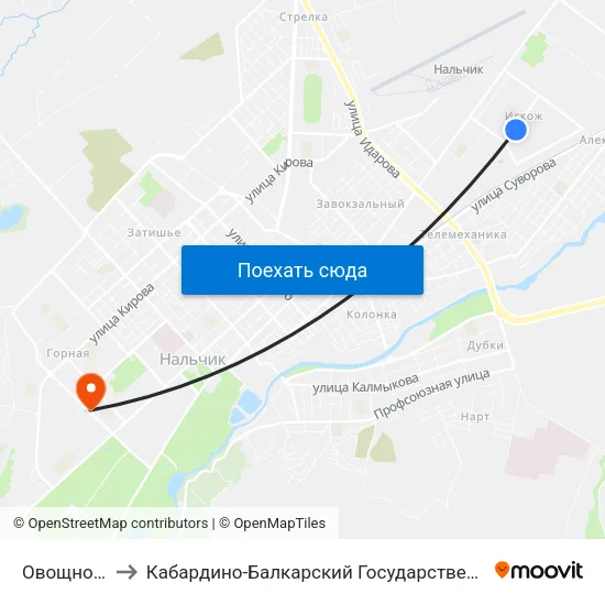 Овощной Рынок to Кабардино-Балкарский Государственный Аграрный Университет map