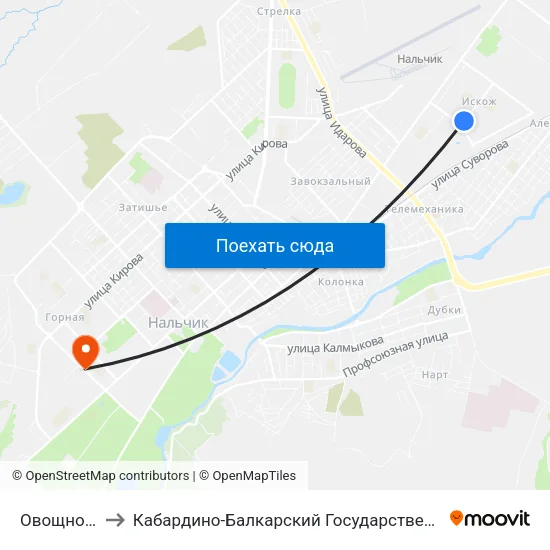 Овощной Рынок to Кабардино-Балкарский Государственный Аграрный Университет map