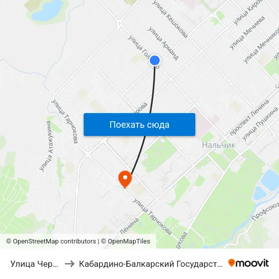 Улица Чернышевского to Кабардино-Балкарский Государственный Аграрный Университет map