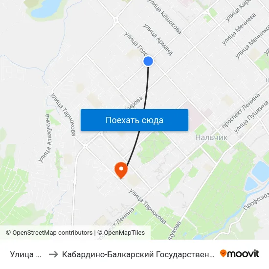 Улица Головко to Кабардино-Балкарский Государственный Аграрный Университет map