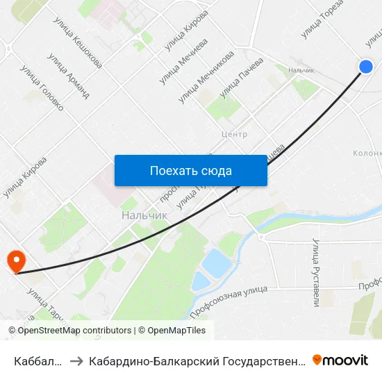 Каббалкэнерго to Кабардино-Балкарский Государственный Аграрный Университет map