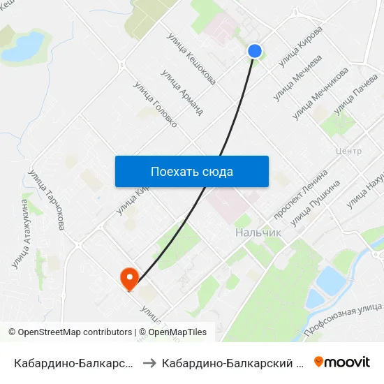 Кабардино-Балкарский Государственный Университет to Кабардино-Балкарский Государственный Аграрный Университет map