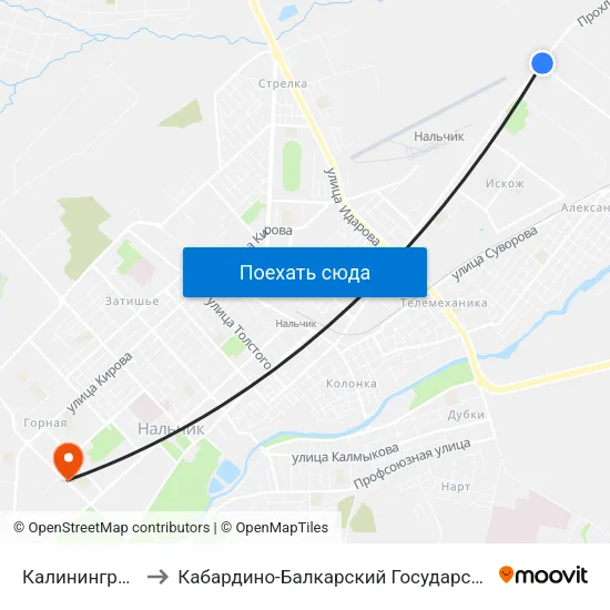 Калининградская Улица to Кабардино-Балкарский Государственный Аграрный Университет map