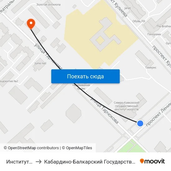 Институт Искусств to Кабардино-Балкарский Государственный Аграрный Университет map