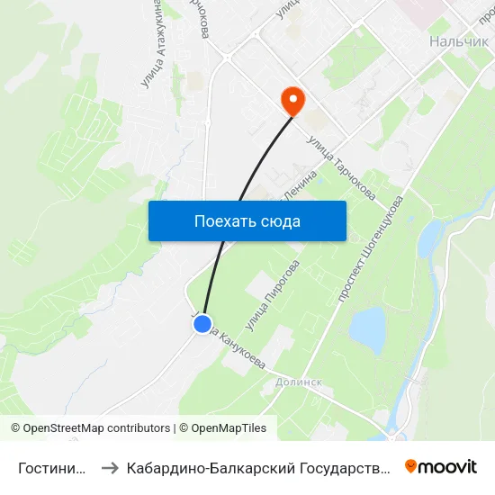 Гостиница Синдон to Кабардино-Балкарский Государственный Аграрный Университет map