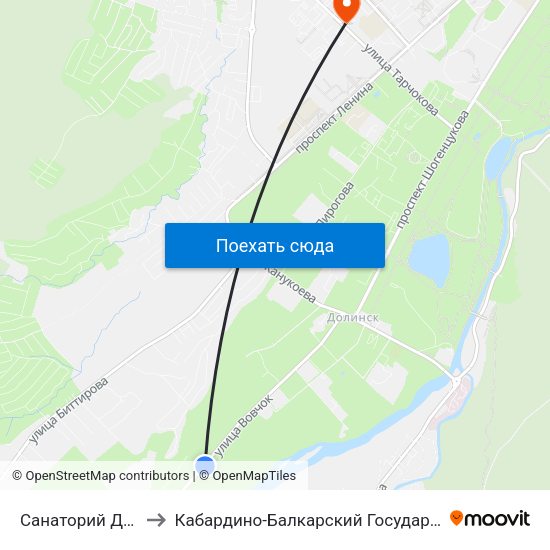 Санаторий Долина Нарзанов to Кабардино-Балкарский Государственный Аграрный Университет map