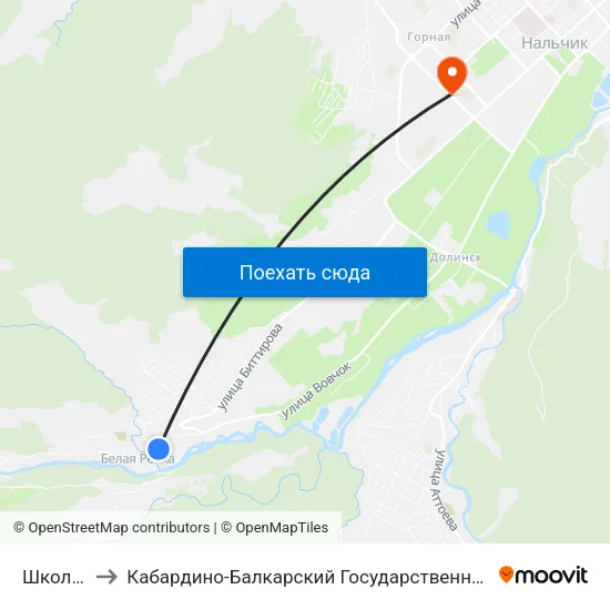 Школа №15 to Кабардино-Балкарский Государственный Аграрный Университет map
