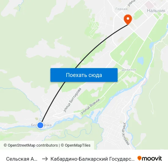 Сельская Администрация to Кабардино-Балкарский Государственный Аграрный Университет map