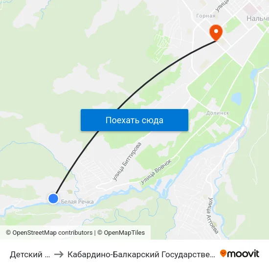 Детский Сад №13 to Кабардино-Балкарский Государственный Аграрный Университет map