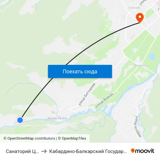 Санаторий Целебные Воды to Кабардино-Балкарский Государственный Аграрный Университет map