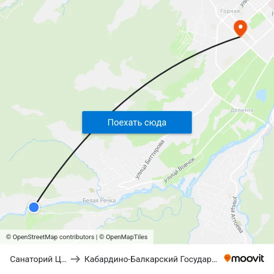 Санаторий Целебные Воды to Кабардино-Балкарский Государственный Аграрный Университет map