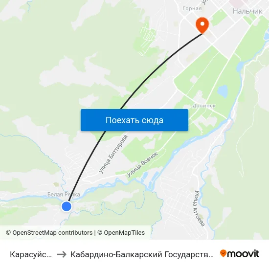 Карасуйская Улица to Кабардино-Балкарский Государственный Аграрный Университет map