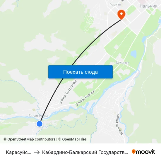 Карасуйская Улица to Кабардино-Балкарский Государственный Аграрный Университет map