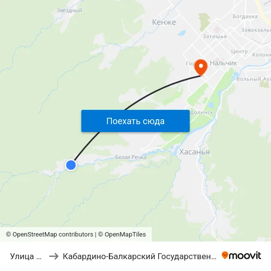 Улица Созаева to Кабардино-Балкарский Государственный Аграрный Университет map