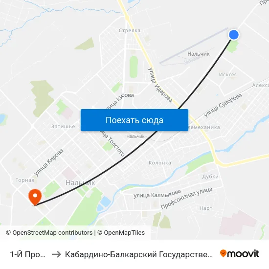 1-Й Промпроезд to Кабардино-Балкарский Государственный Аграрный Университет map